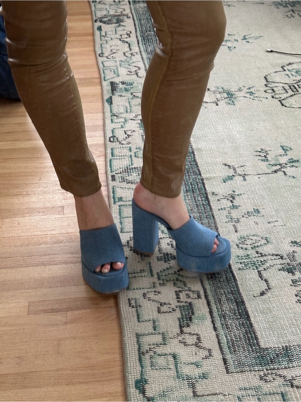D’Amelio Blue Denim Platform Open-Toe Heels